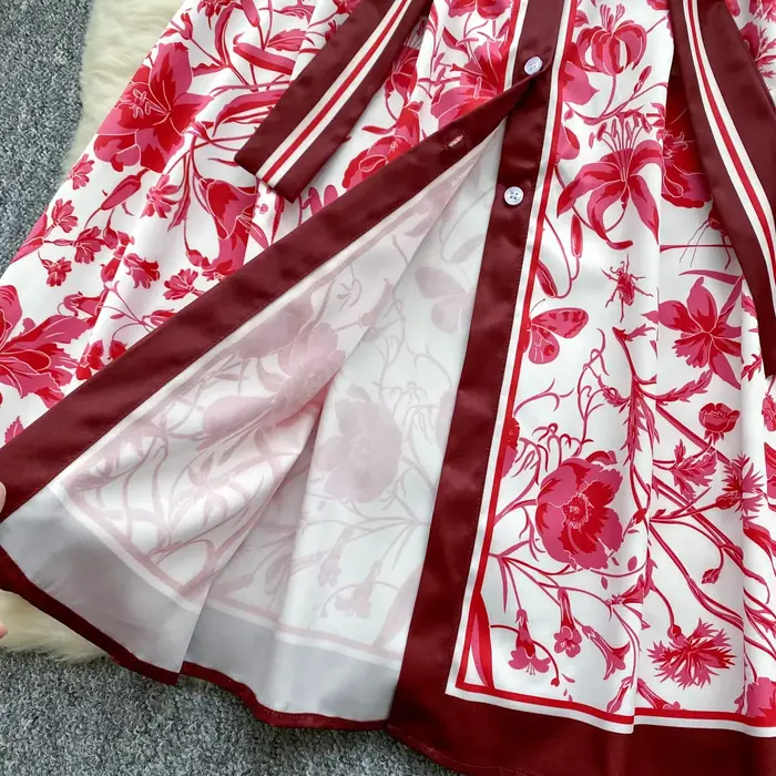 Robe d'été chic européenne pour femmes, imprimé, col rabattu, manches courtes, robe trapèze à lacets, occassions spéciales et quotidiennes