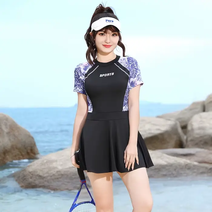 Maillot de bain grande taille pour femme, à manches courtes, coupe conservatrice et amincissante, av