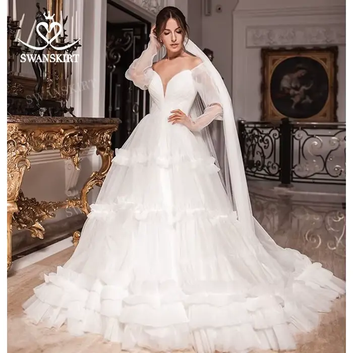 Robe de mariée romantique en forme de cœur avec manches longues et soutien-gorge intégré pour femmes enceintes et occasions spéciales