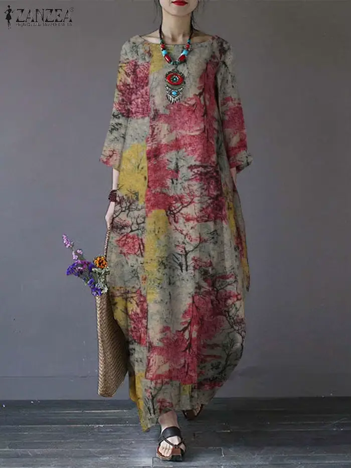 Robe longue vintage bohème pour femme