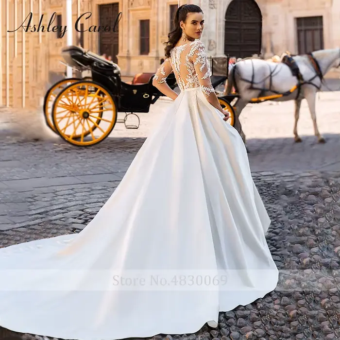 Ashley Carol nouveauté robe De mariée chérie à manches longues mariée Satin robe De mariée robes De Novia