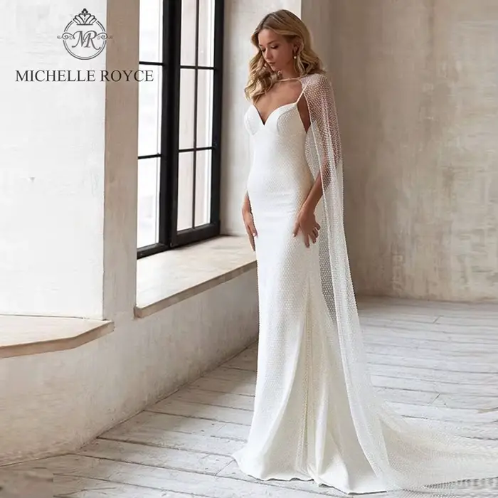 Michelle Royce a-ling robes De mariée chérie bretelles Spaghetti dos nu chapelle Train
