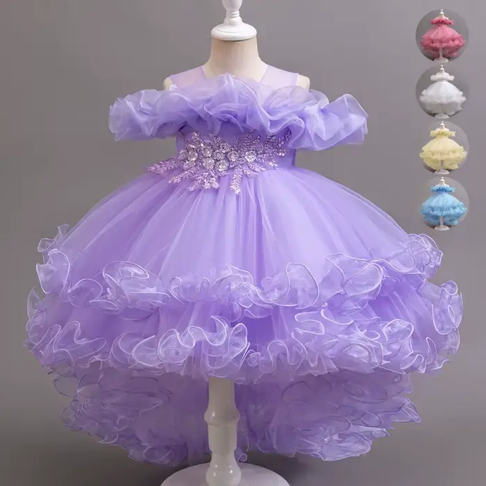 Robe de princesse de demoiselle d'honneur à fleurs violettes