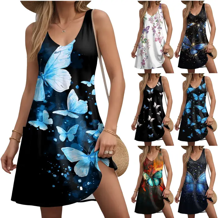 Robe débardeur imprimée papillon pour femmes