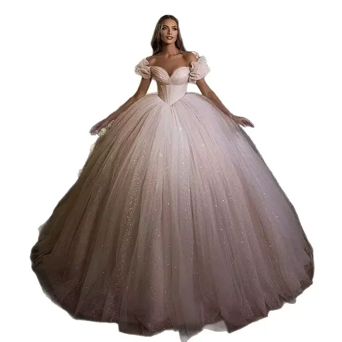 Robe de mariée de luxe palais à épaules dénudées brodée de paillettes et dentelle pour femmes grandes occasions spéciales