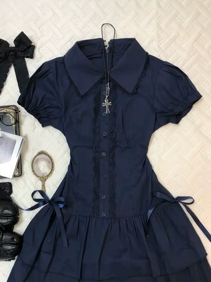 Robe bleue Style Preppy Vintage