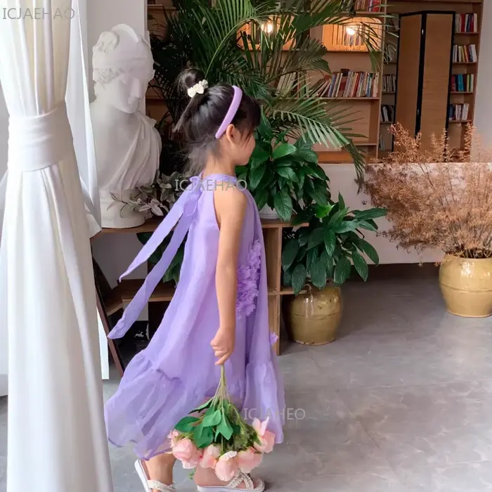 Nouvelles Robes Assorties Mère-Fille Style Français Tenues Familiales Femmes Filles Robe Longue Maxi d'Été Col Halter