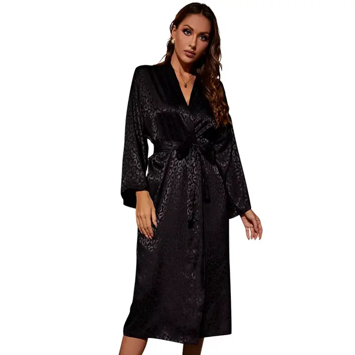 Femmes Robe noir imprimé léopard Kimono peignoir