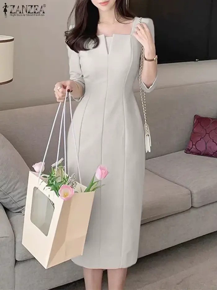 Robe ZANZEA élégante en polyester col carré trois quarts pour femmes occasions spéciales soirée famille mariage
