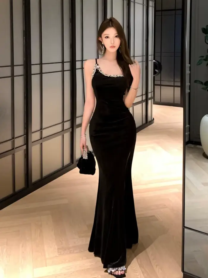 Robe de soirée en velours pour femmes