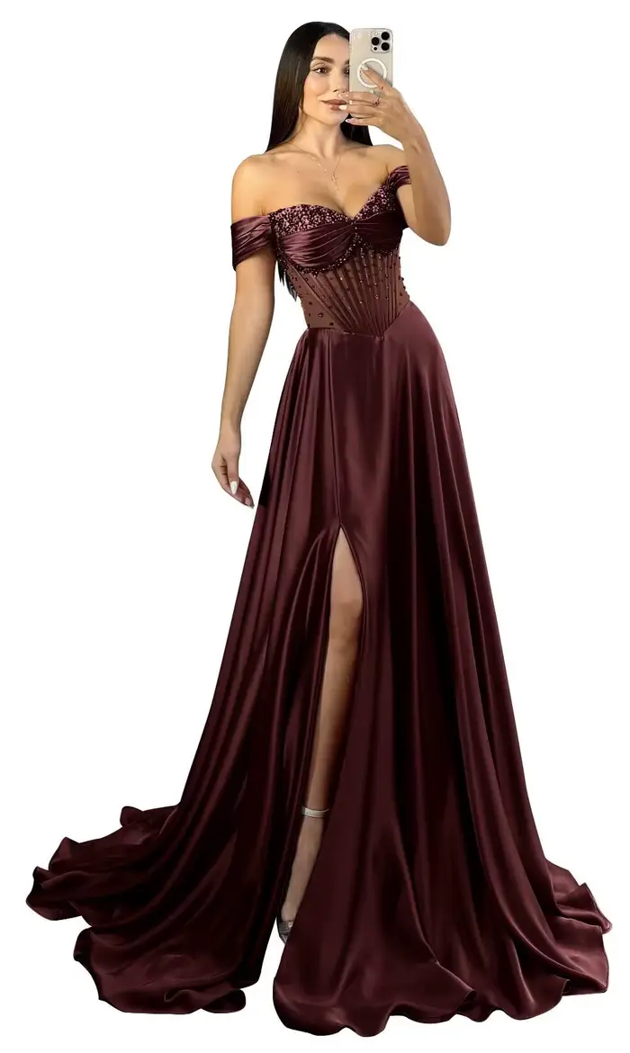 Robes de bal pour femmes Robe formelle en satin scintillant perlé avec fente sur l'épaule
