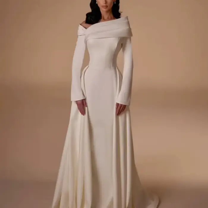 Robe de soirée élégante pour femmes avec décolleté hors épaule, train de balayage, soutien-gorge intégré, polyester, couleurs variées, occasions spéciales