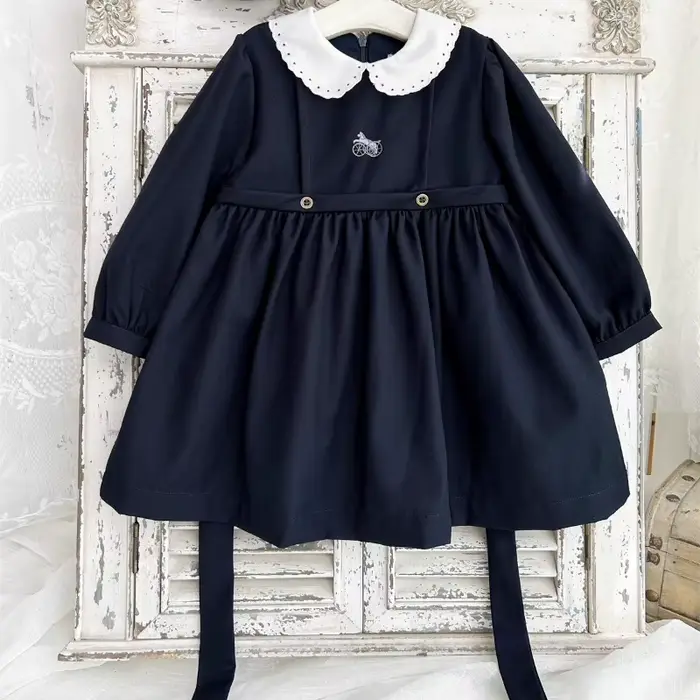 Robe vintage brodée de fleurs à manches longues style collège pour filles 4-6 ans ocassions spéciales automne hiver été