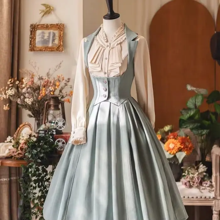Robe bustier Lolita classique printemps-automne, style vintage élégant, taille haute, coupe trapèze,