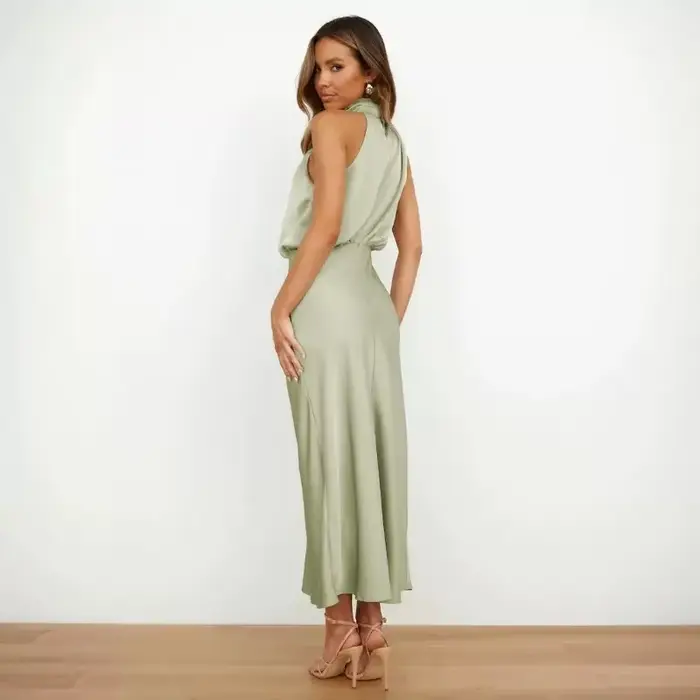 Robes 2025 femme été nouvelle mode Satin robe sans manches