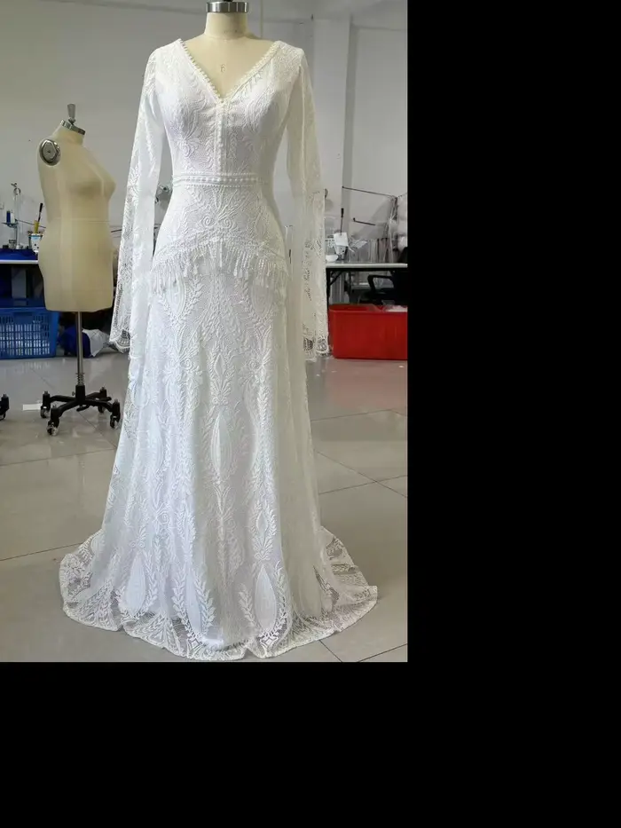 Robe légère en dentelle pour mariage, Style bohème, manches trompette, dos nu, élégante, pour mariée