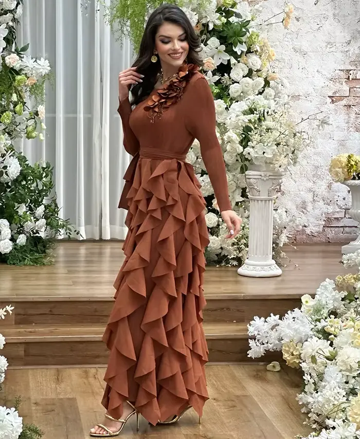 Robe plissée PY 2025 avec volants en cascade pour femmes senior élégante décontractée printemps été occassions spéciales