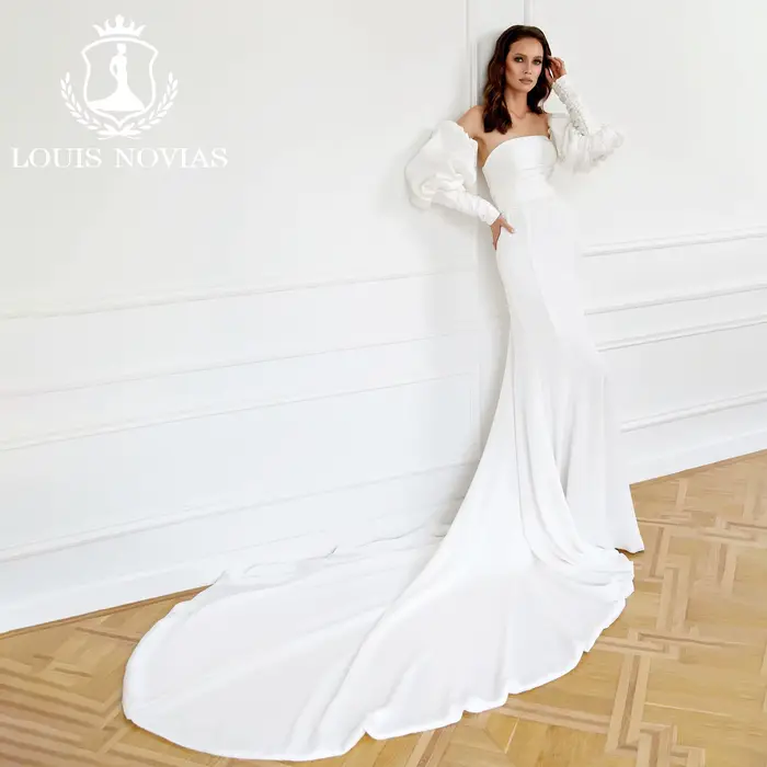 Modiis-Robe de mariée sirène sexy avec ceinture, manches bouffantes amovibles, train de cour, nickel