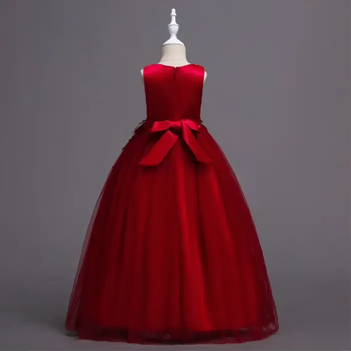 Belle longue robe de fille de fleur pour les filles élégant bordeaux rose vert blanc enfants robes de fête de mariage