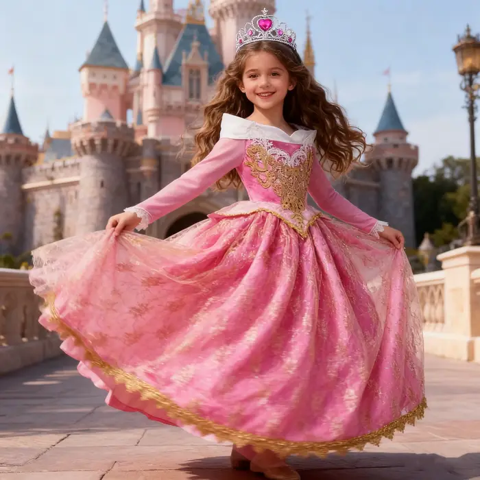 Fille Aurora robe de princesse enfants luxueux Cosplay Costume Rose