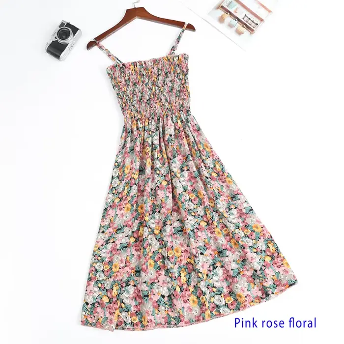 Mini robes d'été mode femme élastique taille haute décontractée Spaghetti sangle robe sans manches f