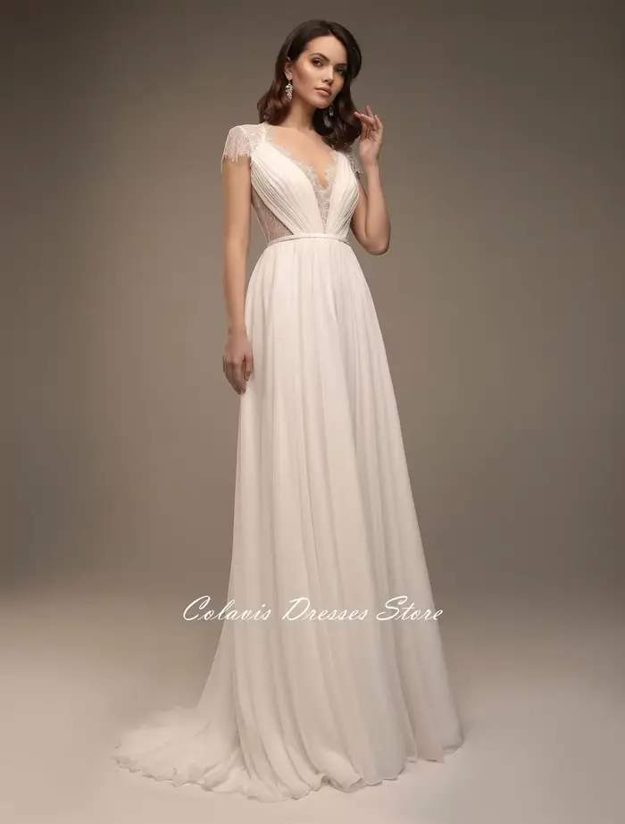 Fanan Style grec bohême dentelle robe De mariée personnalisé en mousseline De soie balayage Train bo