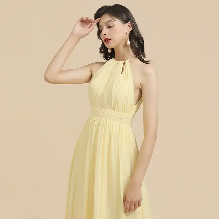 Robe de Demoiselle d'Honneur Jaune Personnalisée