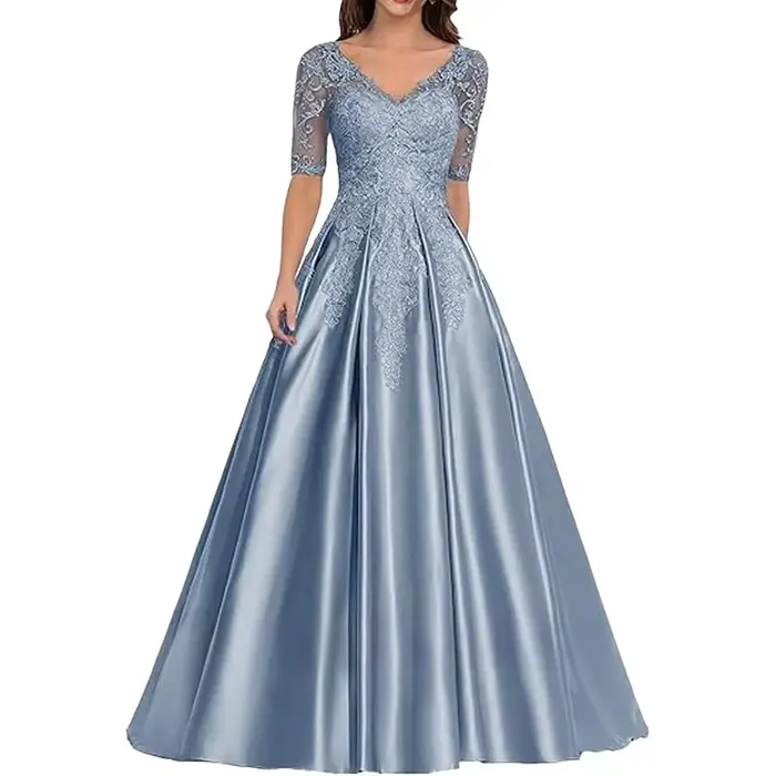 Robe de mère de la mariée en satin et dentelle élégante avec soutien-gorge intégré et design appliqué pour événements spéciaux