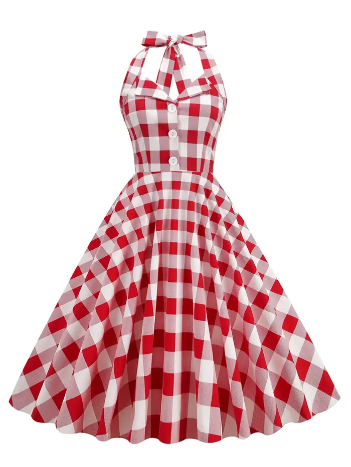 Tonval Gingham-Robe Vintage Rockabilly à Carreaux pour Femme