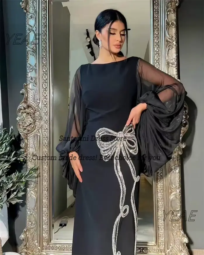 Santorin Robe Des Soiree manches longues sur mesure robes de bal perles arc Arabie Saoudite tenue de femme