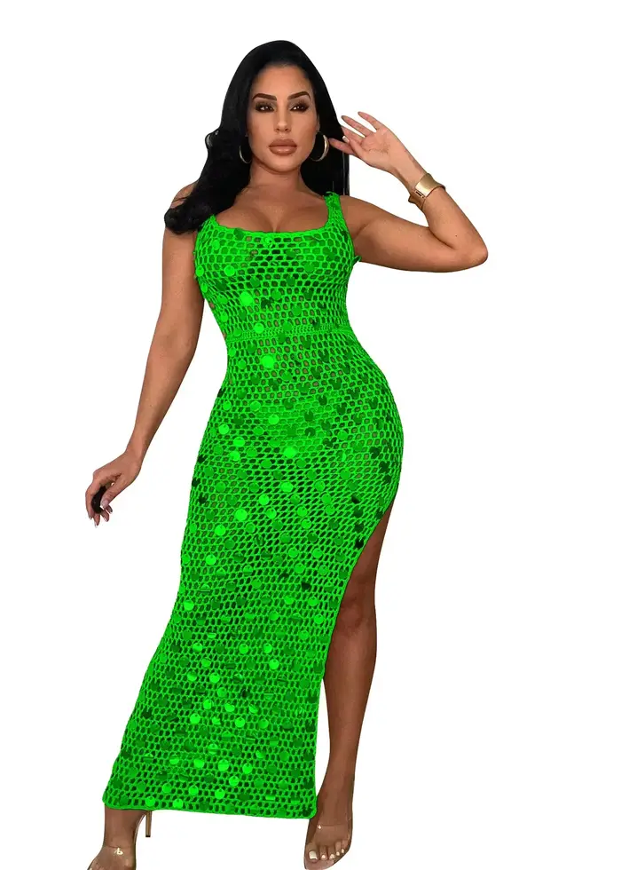 Robes africaines pour femmes été Sexy africain sans manches Polyester paillettes longue robe Maxi mo