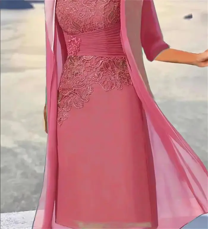 Robe de mère de la mariée en mousseline bleu poussiére