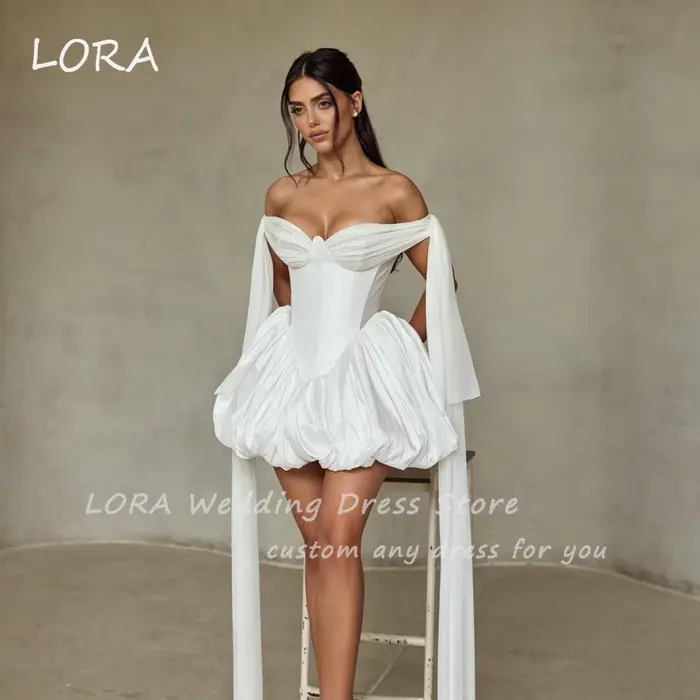 Robes de mariée civiles courtes 2026 à épaules dénudées, robes de mariée de luxe coupe trapèze avec 