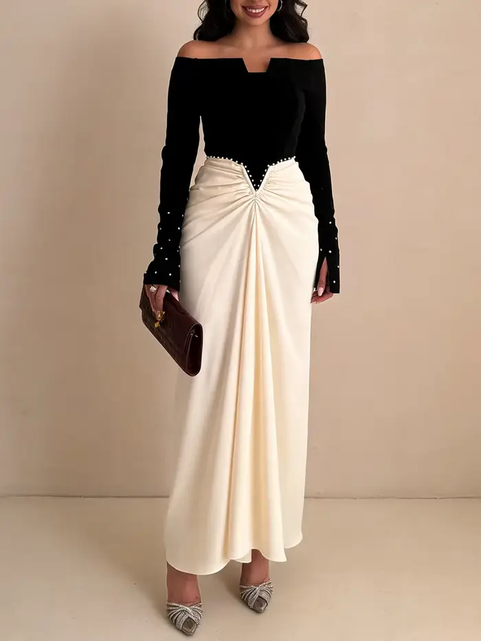 Robes longues de soirée luxueuses VGH couleur noire pour femmes