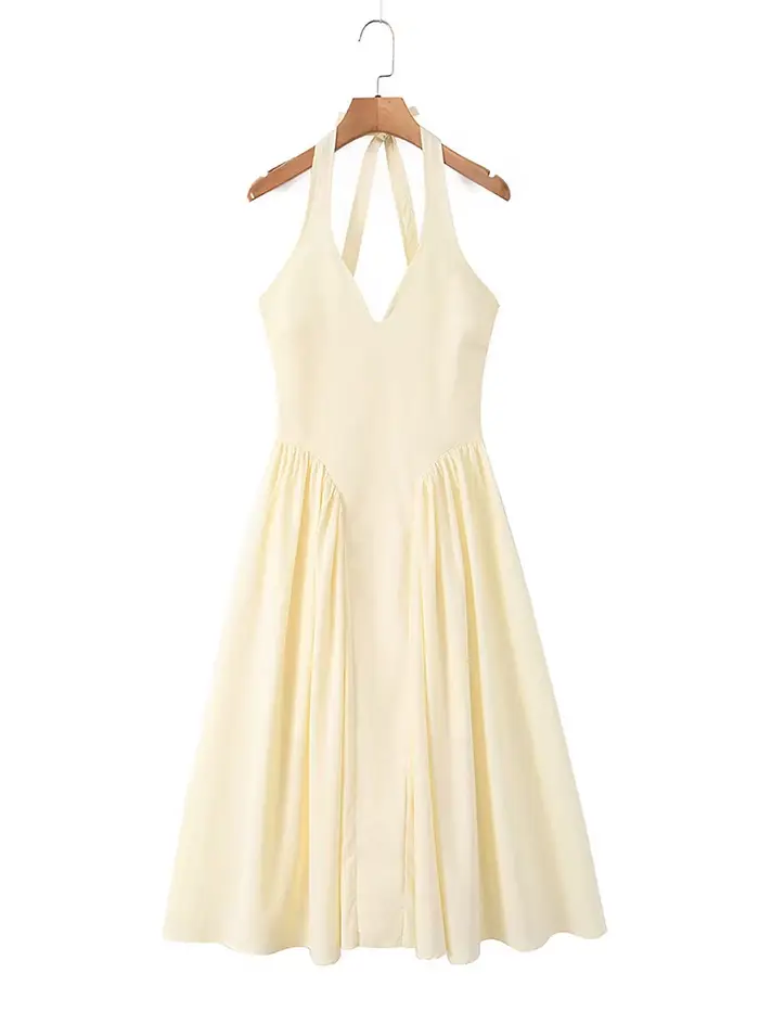 Robe midi élégante pour femme en polyester avec patchwork et volants pour soirées et fêtes estivales