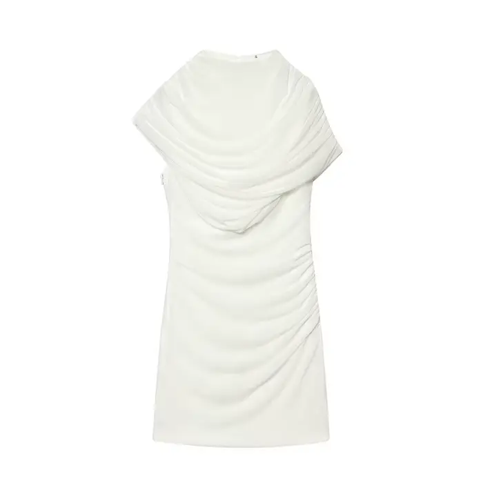MUJER robes courtes plissées pour femmes asymétriques sans manches robes pour femmes Mini robes de n
