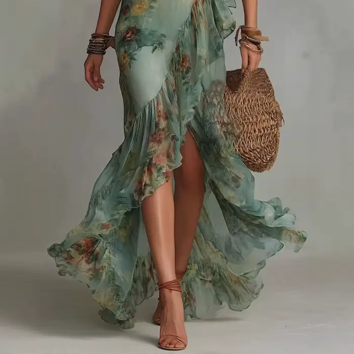 Robes longues vintage à imprimé floral pour femmes
