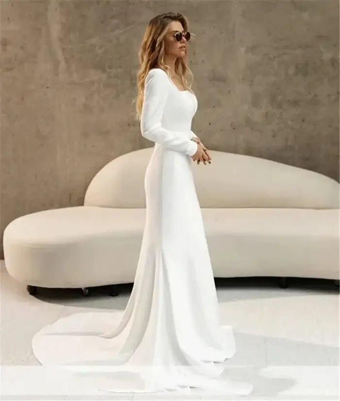 Robe de mariée civile sirène avec manches longues personnalisable pour femmes enceintes et grandes occasions festives
