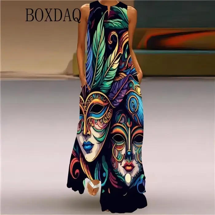 Robe Longue Décontractée à Imprimé pour Femme