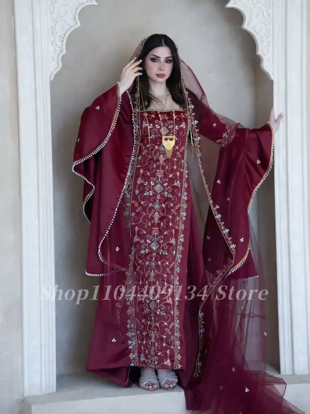 Robe de mariée afghane exquise brodée perlée avec train de cour pour femmes enceintes occasions spéciales nikkah