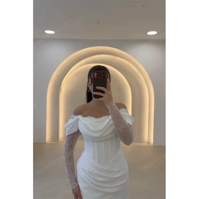 Robe de mariée classique entièrement en satin, style sirène, col carré, manches longues, personnalisable, avec boutons, Vestido De Novia