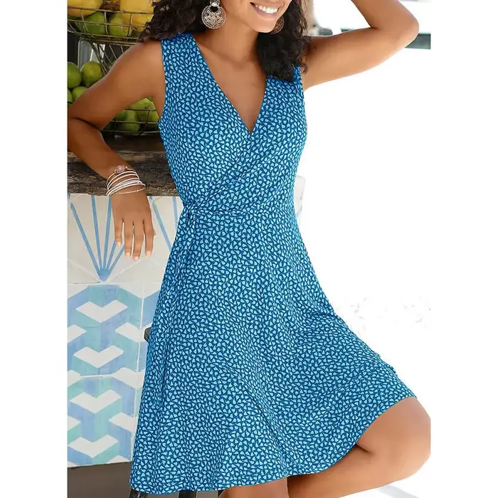 Nouvelle robe décontractée à pois femmes col en V fibrage