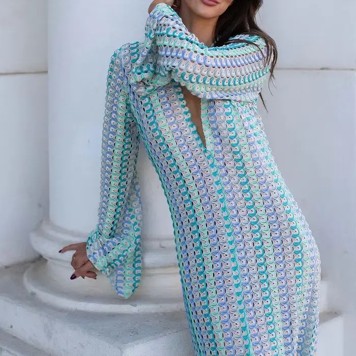 Robe de plage en dentelle à col en V, découpes ajourées, fente haute, une pièce, pour vacances d'été, style bohème, tunique de plage sexy, tunique de maillot de bain, blanche