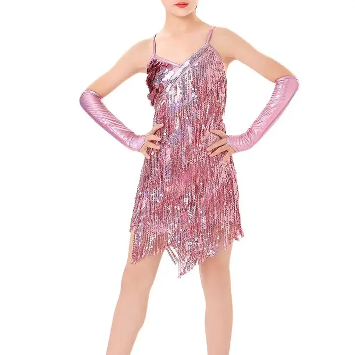 Robe de danse latine à franges et paillettes pour filles