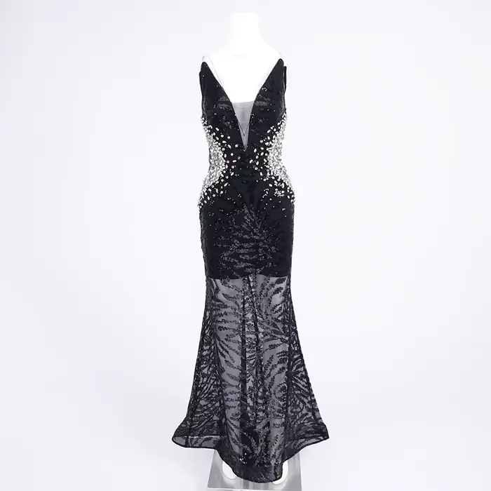 Robe de soirée transparente sexy à paillettes en V profond