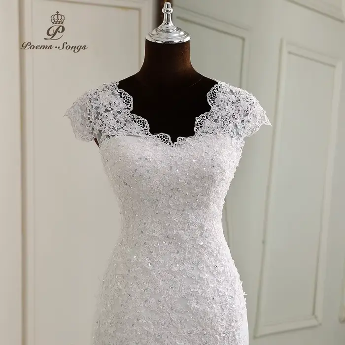 Robes élégantes personnalisées robe De mariée sirène manches courtes style dentelle Appliques