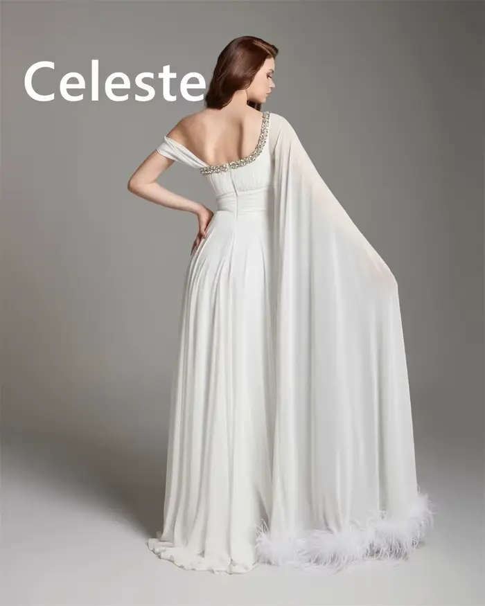 Robe de soirée en mousseline de soie blanche personnalisée asymétrique épaule dénudée pour femmes occasions spéciales soirée de gala mariage prom