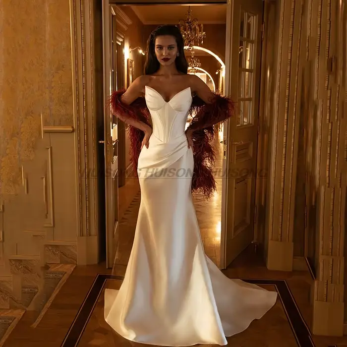 Robes de mariée sirène blanche 2026 chérie balayage Train Maxi robe de mariée Satin soirée robes de