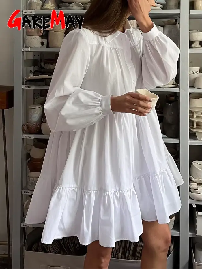 Robe chemise vintage à manches longues pour femmes, bleu, blanc, col rabattu, boutons élégants, printemps été, style décontracté, occassions spéciales