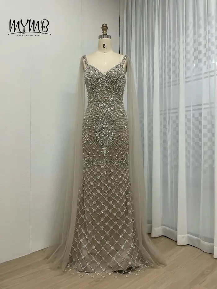 Robes de soirée sirène perlées à col en V